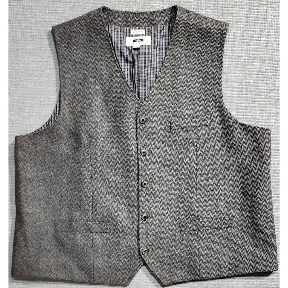 Joseph Abboud Mens Grey Herringbone Wool Blend Classic Fit Suit Vest 2X